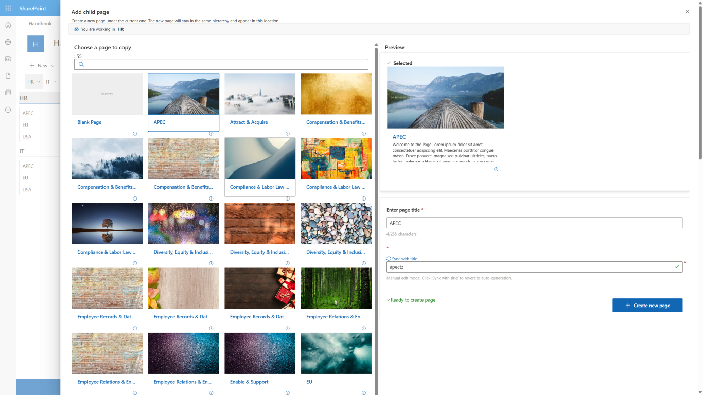 New Page Create Option